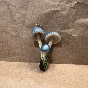 Handmade Clay Blue Mushroom Pendant
